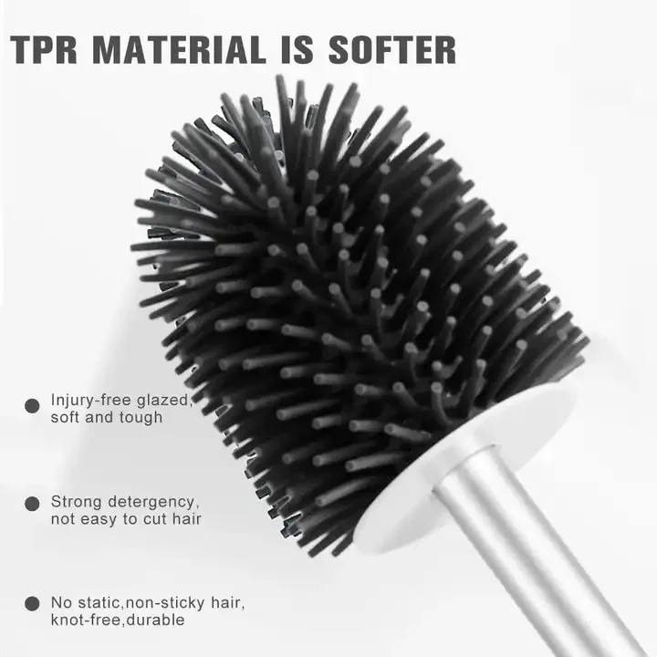 Masthome Hygienic TPR PP Diatom Mud Toilet Brush WC Bathroom Wall Hanging Stainless Steel Silicon Toilet Brush with Holder