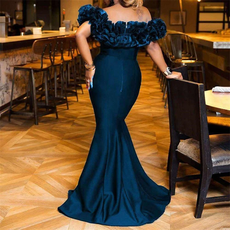 Black Full Vintage Sexy Tight Evening Dresses Women Ruffles Mermaid Wedding Prom Floor-length Party Dress