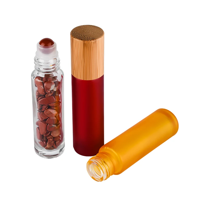 Refillable Glass Essential Oil Roll On Bottle Steel Roller Ball 10 ml Roll on Bottle with Bamboo Lid