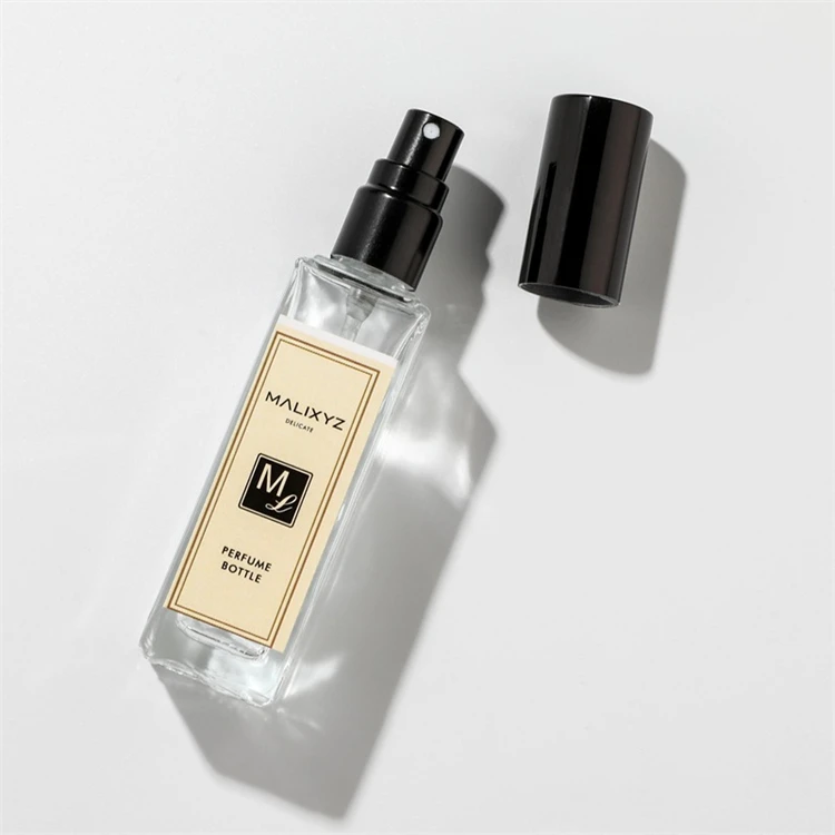 Stock 5ml 10ml 20ml 30ml clear empty square atomizer with pump spray lid perfume bottle gold black silver sprayfor sample