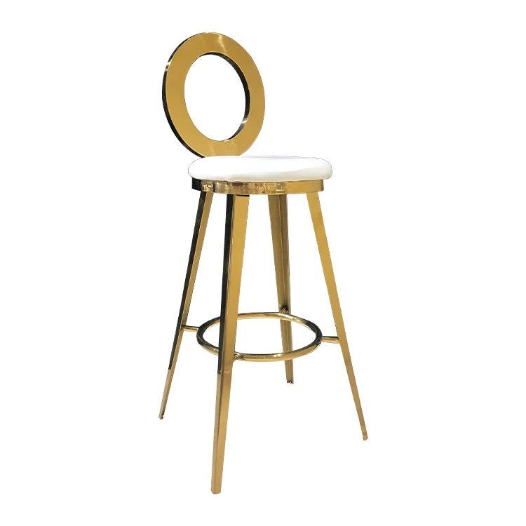 Hot Sale Party Events Furniture Round Back Gold Stainless Steel Bar Chair with White PU Cushion