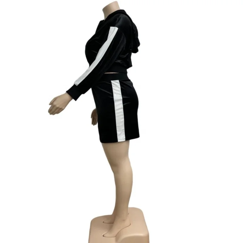 J&H fall 2023 5xl plus size zipper hoodie sets tech fleece velour skirts 2 piece set women clothing fashion sexy slim fit