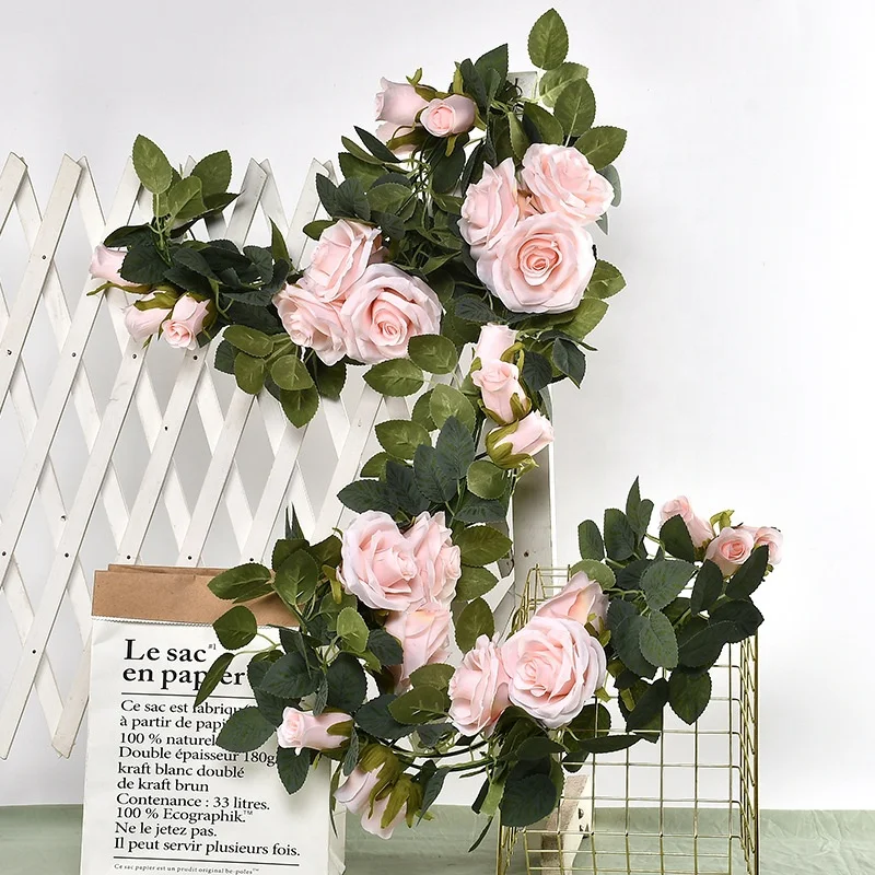 Flower Garland Fake Rose Vine Artificial Flowers Hanging Rose Room Wall Decor Hanging Baskets Wedding Arch Gard
