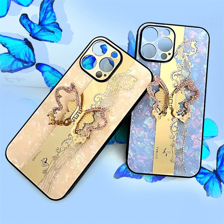 2022 New Luxury Rhinestone Mirror Phone Case For iPhone 14 Pro Max iphone 11 12 13 Case 3D butterfly Stand Holder Cover