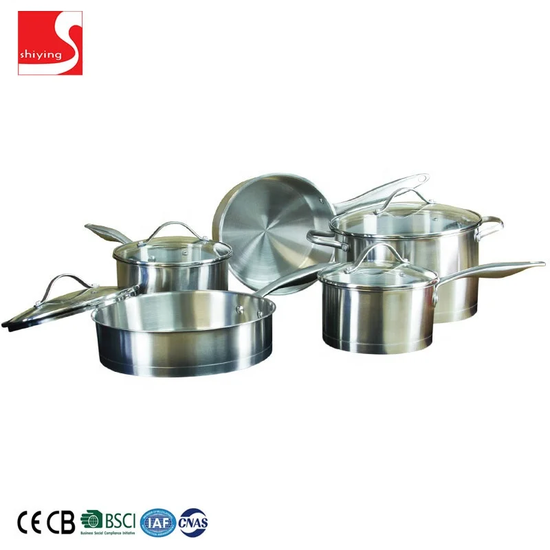 Heat resistant stainless steel noodle cooking pot and pan cookware set with flat lid