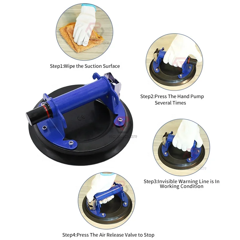 CE Certification Heavy Duty 8 Inch Vacuum Hand Pump Granite Glass Suction Cup Lifter for Hand Tools