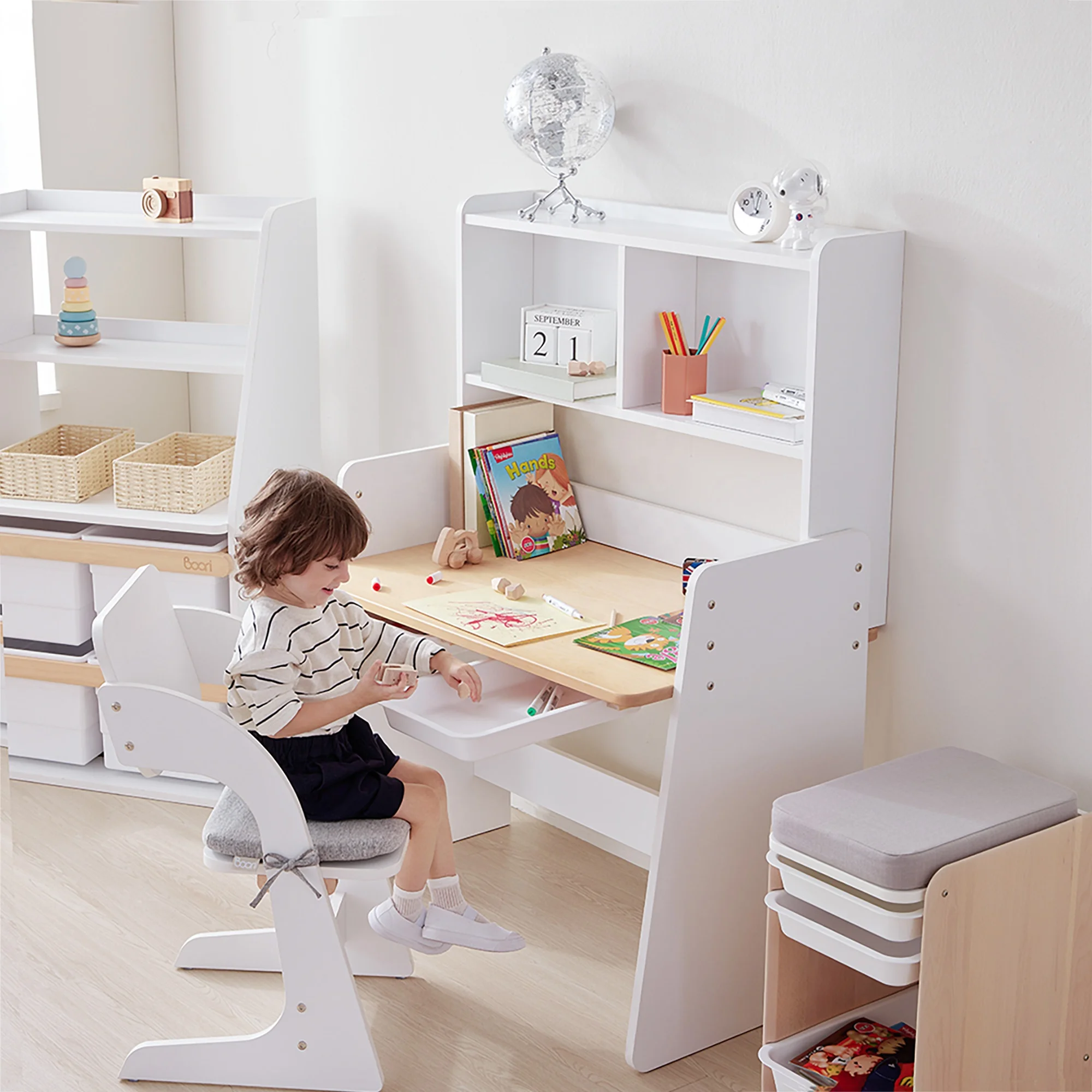 Only B2B Boori Wooden Height Adjustable Student Kids Study Desk Table Chair Set For Children