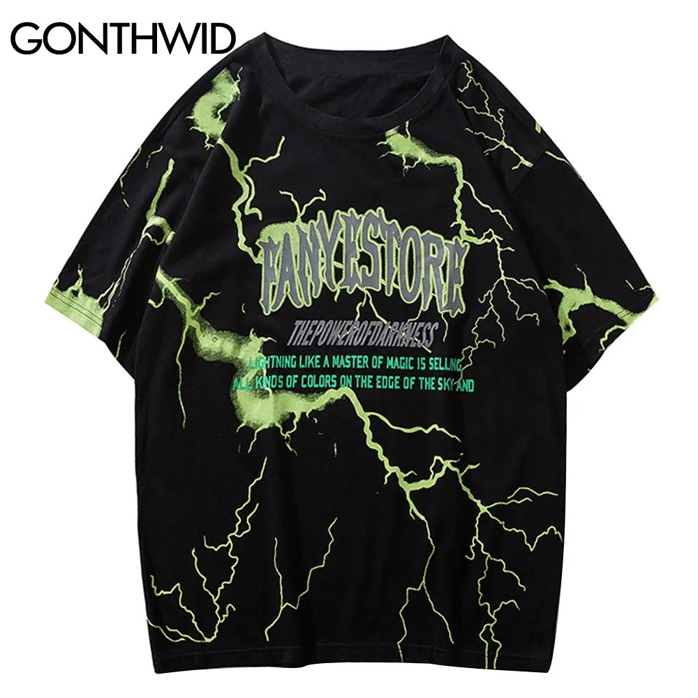 Gonthwid T-shirt street clothes hip hop stamping lightning Punk Rock Gothic T-shirt Harajuku shorts
