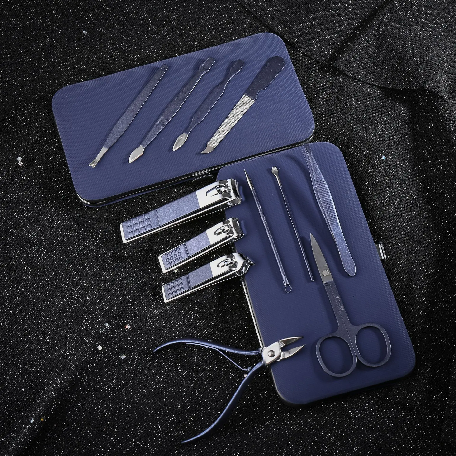 SZ337 wholesale blue series stainless steel at home manicure set nail cutter clippers pedicure kit