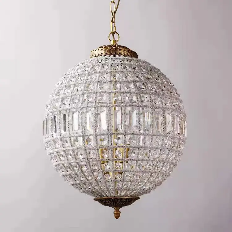 Retro Vintage Royal Empire Round Ball Style Big Crystal Modern Chandelier Lamp