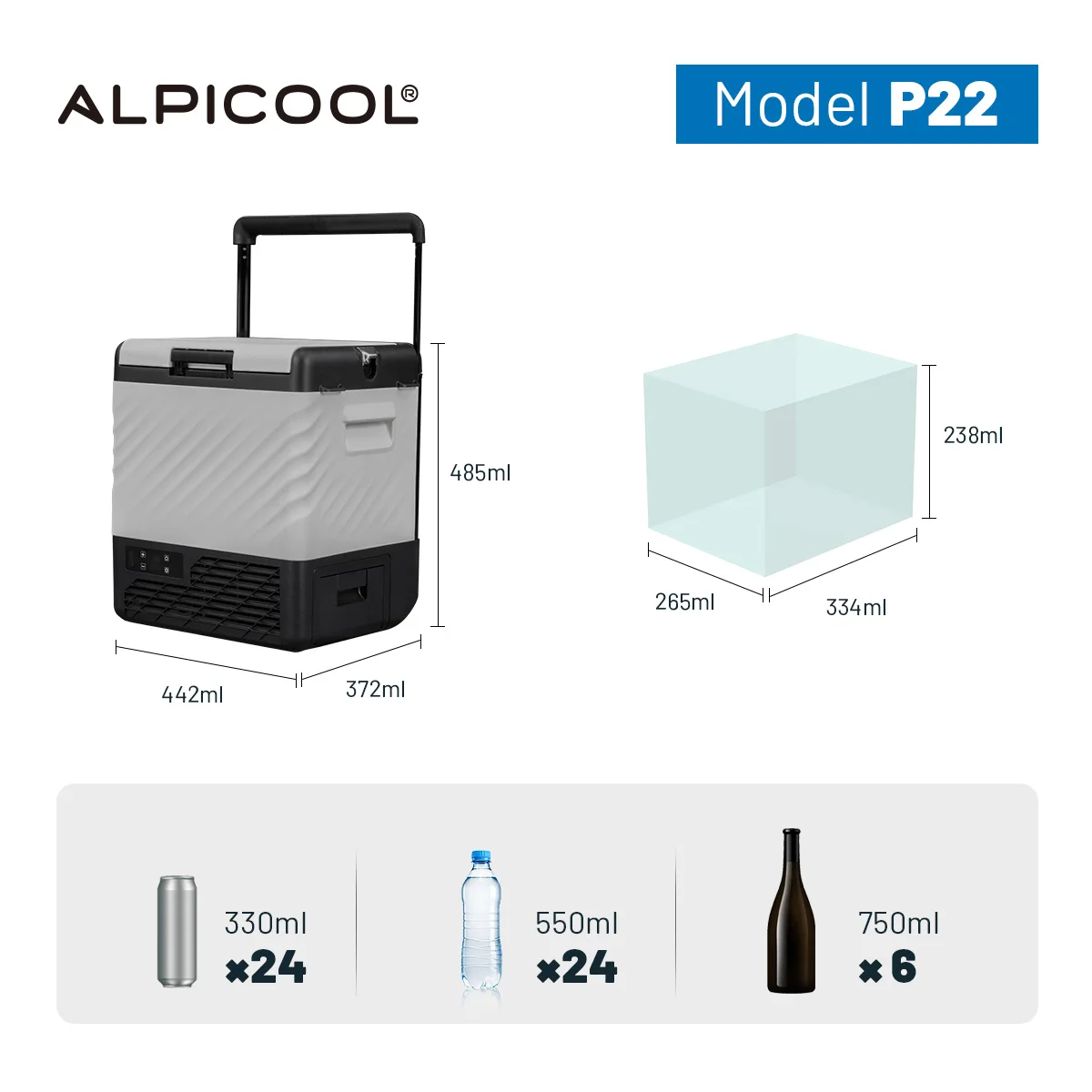 P22 Alpicool Solar Fridge Freezer combo Battery power mini Refrigerator for bar DC compressor Compact Camping Electric Cooler