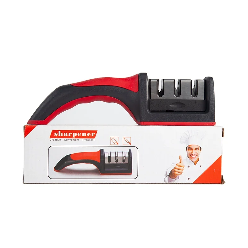 Kitchen knives accessories professional grinding stone replaceable head Non-slip bottom 3 in 1 manual knife sharpener