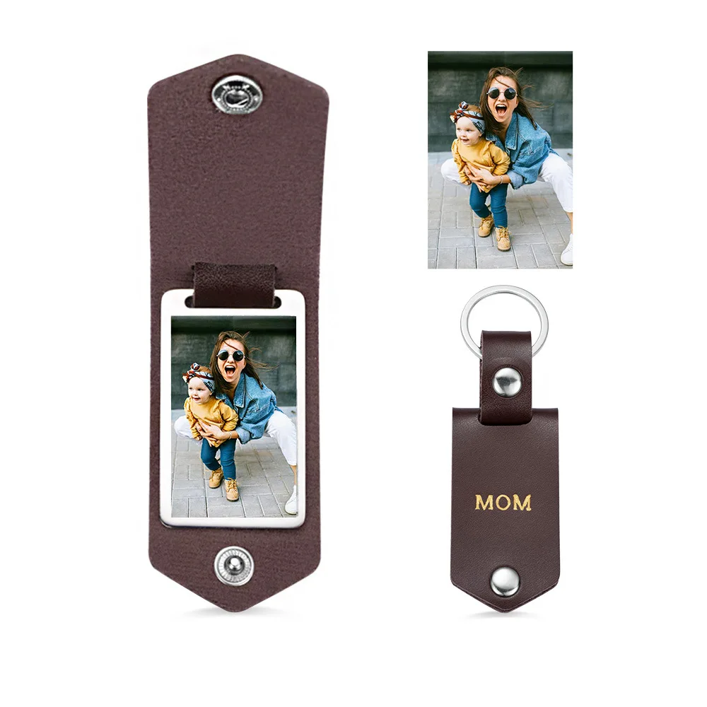 Personalized Present Custom Logo Leather Keychain With DIY Blank Photo