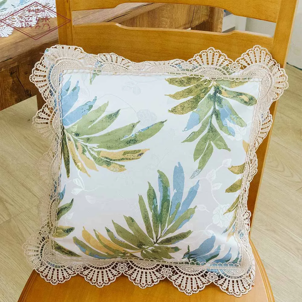 cotton oriental white applique work lace cushion cover