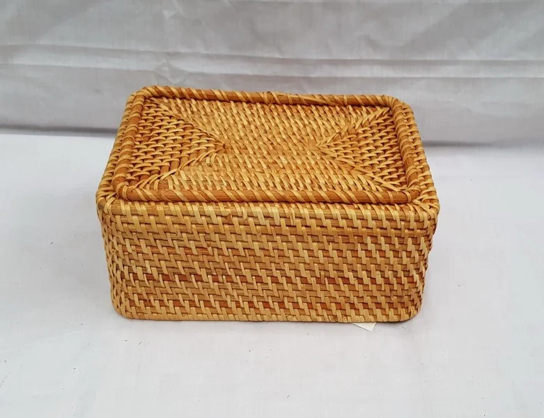 Amazon hot selling 2022 Rectangular House Serving Rattan Wicker Basket With Two Handles for storage made in Vietnam