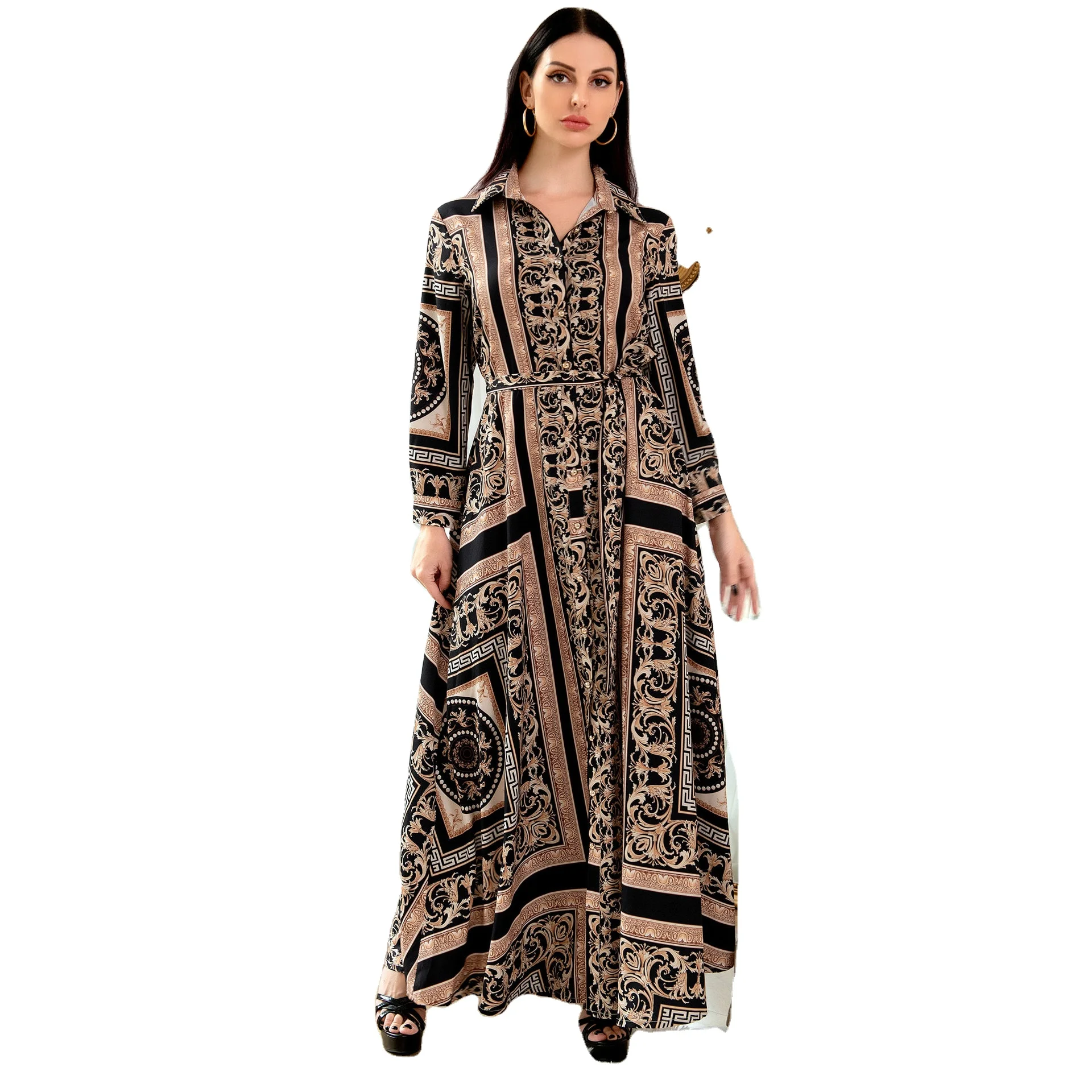 Casual middle eastern maxi women muslim long sleeve long dress lady new model in dubai