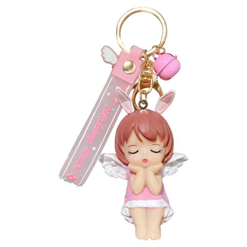Baimao Hot Genuine cartoon Annie Baby Princess Keychain  3D pvc rubber cute Angel Wings keychain for girls gift
