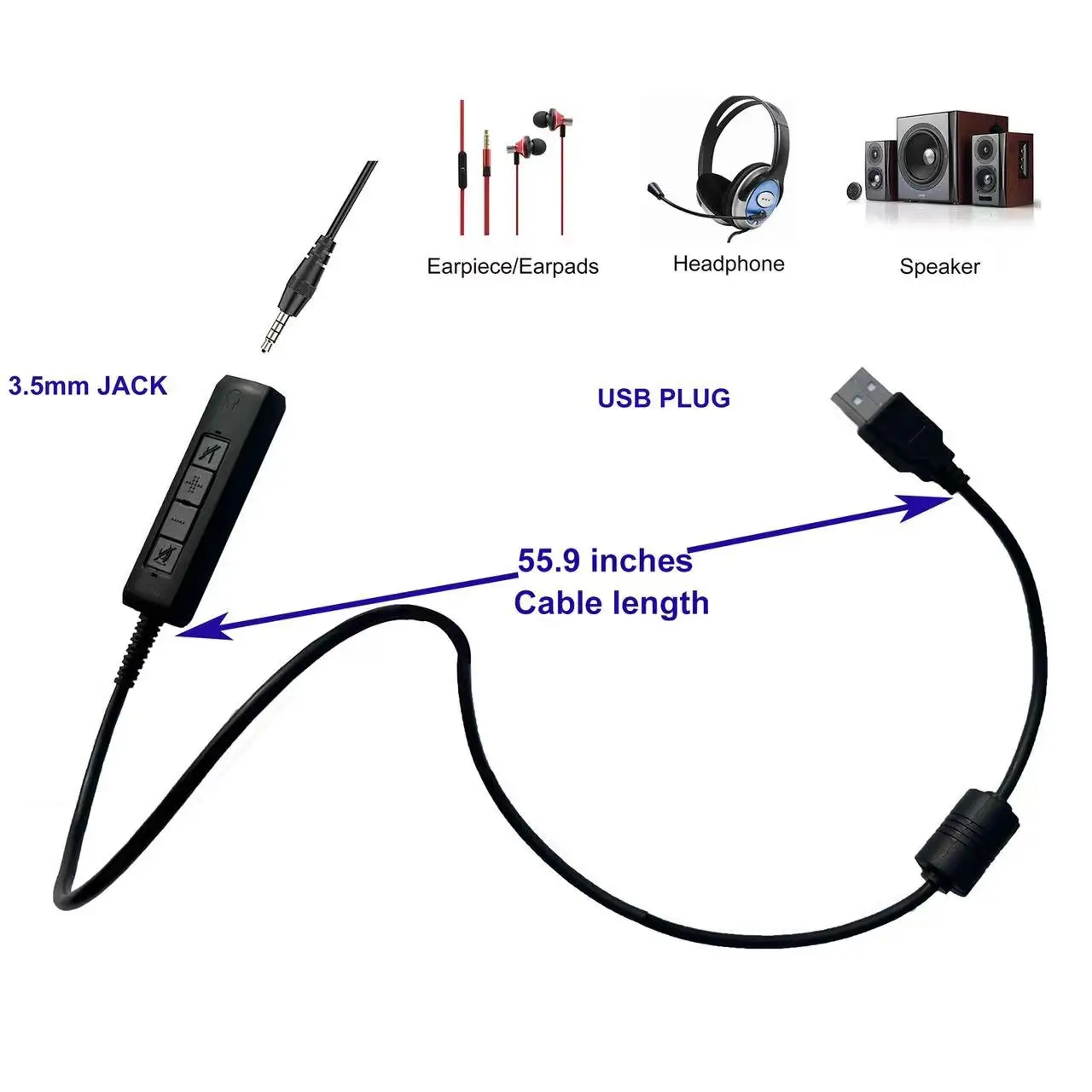 DA96 USB Adapter box connect headset with DC plug