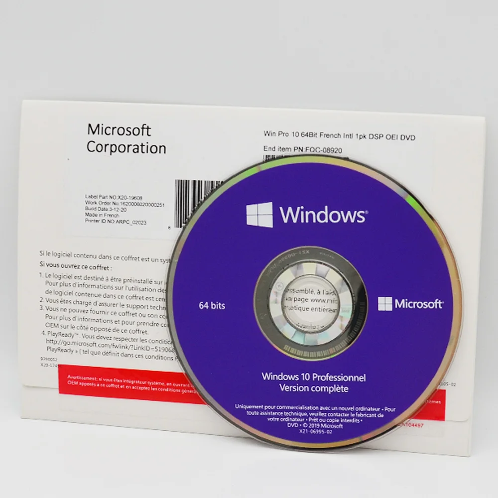 Windows 10 pro dvd version English 64/32bit in software
