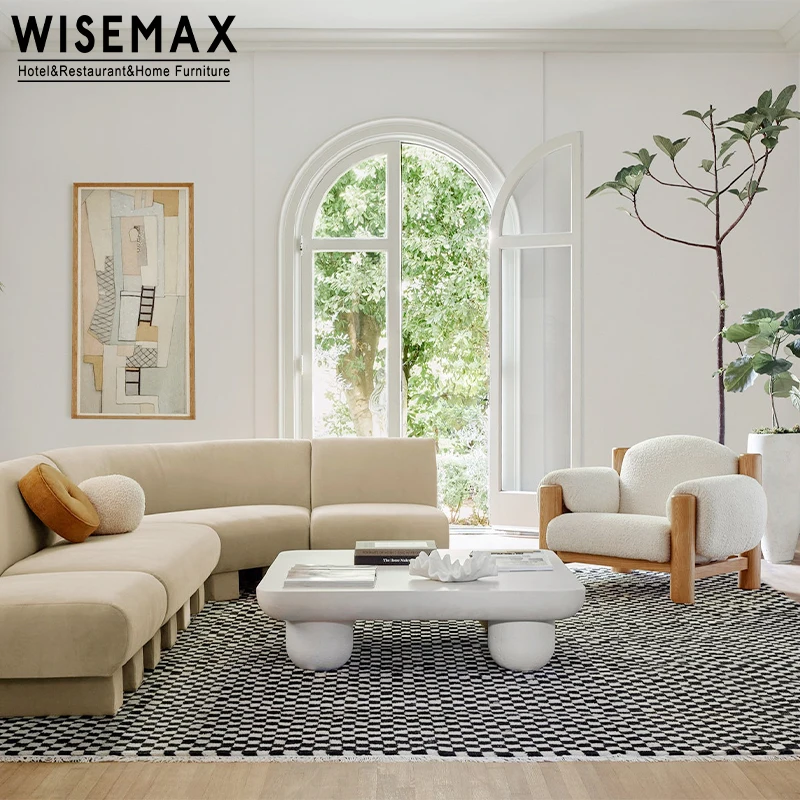 WISEMAX FURNITURE luxury square coffee table wooden white colour coffee center table set for living room hotel
