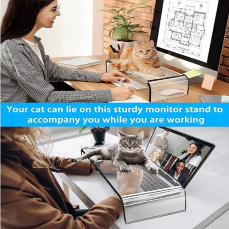 Transparent Acrylic Desk Monitor Stand 2 Tier Laptop Stand Riser For iMac, PC, Desktop, Laptop, TV Screen
