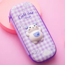 Decompression pen case Primary school girl simple large capacity pencil case 3D trendy cute girl pencil case