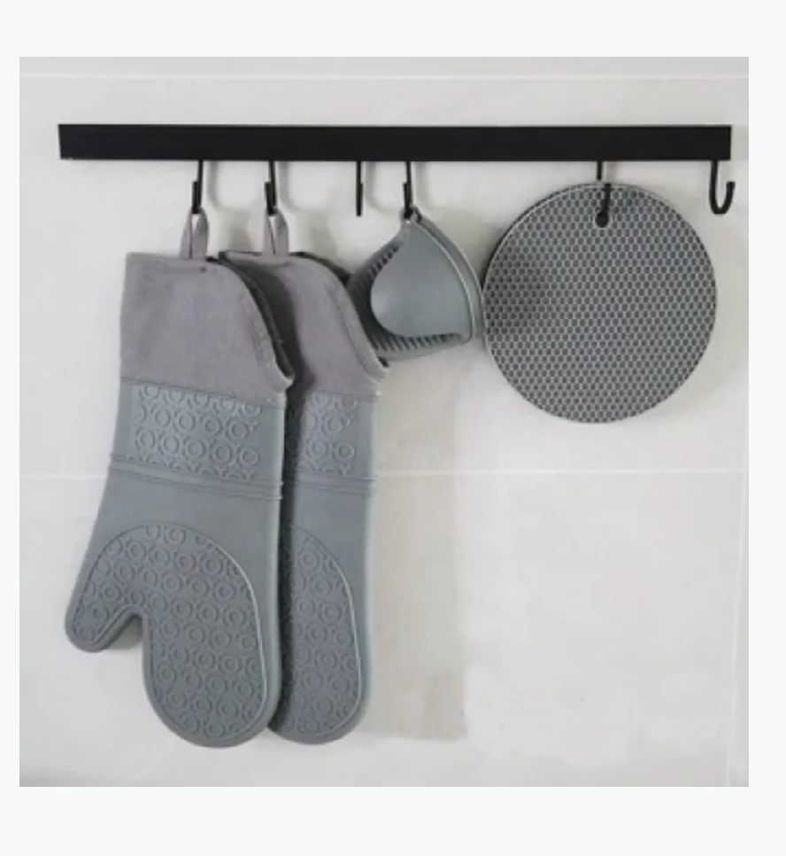 
High Quality Extreme Heat-Resistant Gloves Silicone BBQ Grill Mittens Oven Gloves Kitchen Set With Hot Pads Pot Holders 