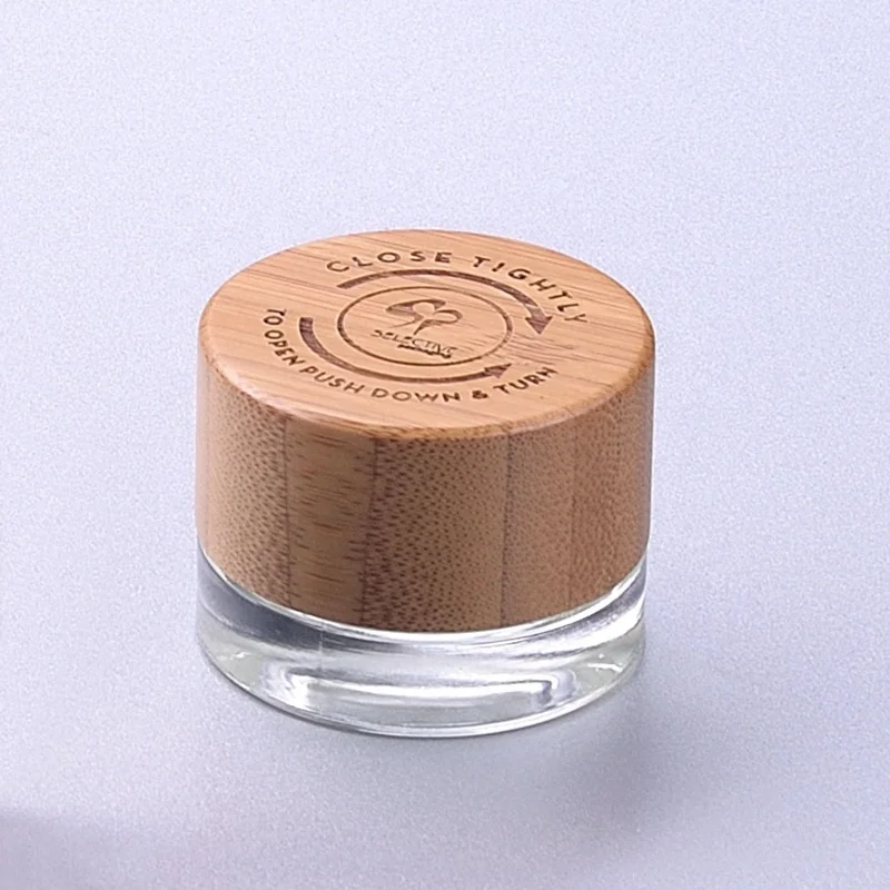 5g Small Clear Skincare cosmetic jar child resistant cap glass jars with bamboo wooden lids