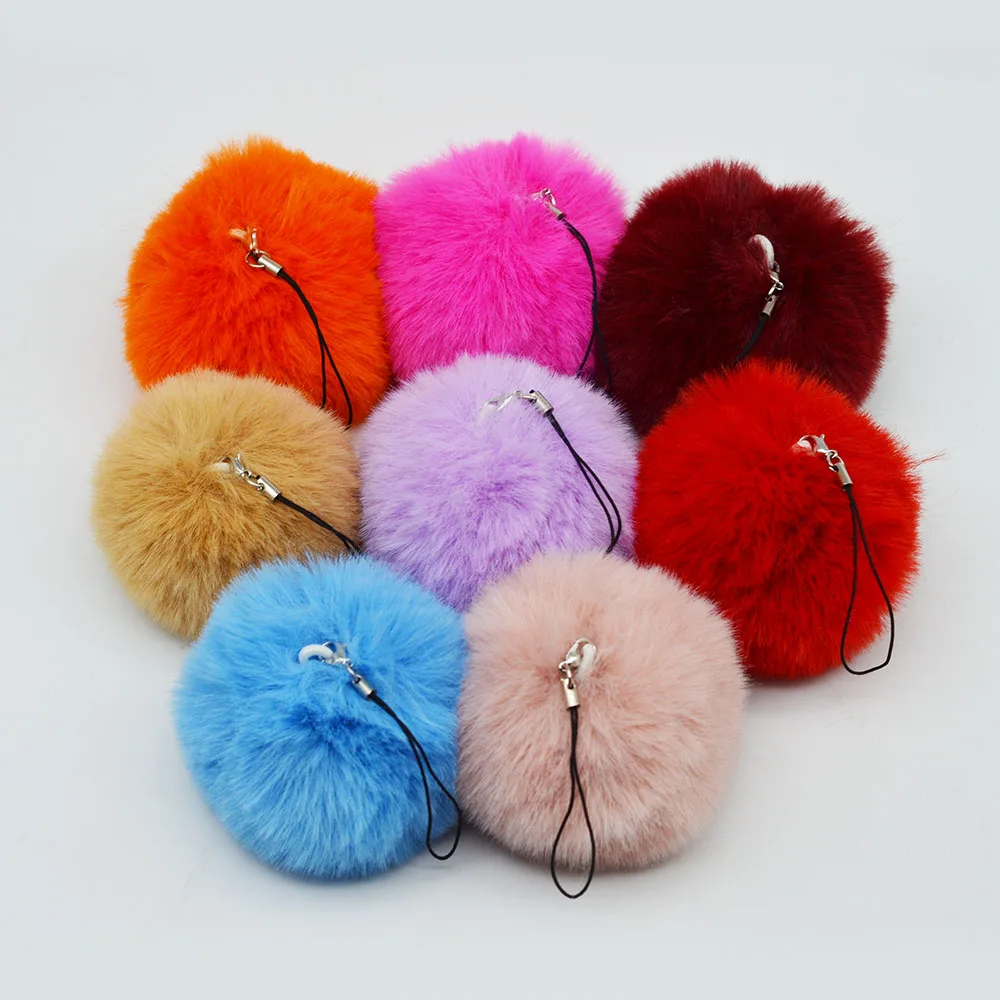 Cheap 8cm Fluffy Soft Faux Rabbit Fur Ball Car  Pompom Key Chains  holder Women Bag Pendant Jewelry Gifts phone decoration