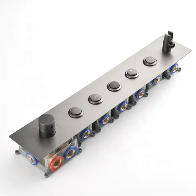 Hidden Four-function button: all-copper thermostatic  Control switch with water flow control  Accessories for shower set