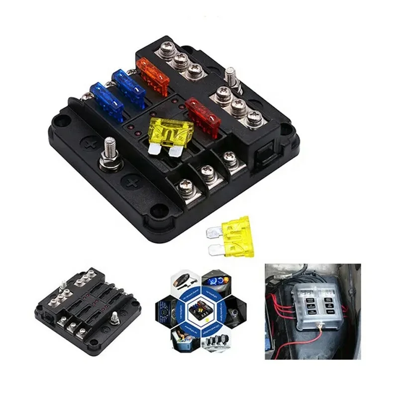 Low Temperature Resistance Marine 6 Way Fuse Box DC 12V 24V 32V 100A Blade Fuses Holder for Car Boat Camper Automotive