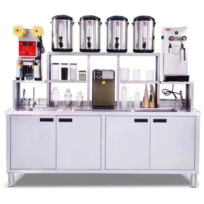 customize station drink boba working table shop stainless steel milk bubble tea bar design counter display stand tea beverage
