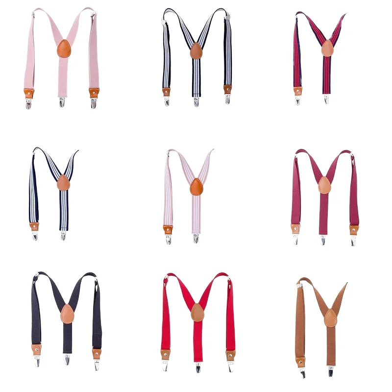 3 clips adjustable elastic stripe belt leather mens trouser braces suspenders