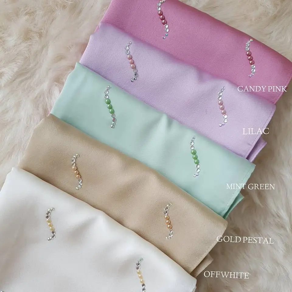 Wholesale Satin Hijab Crystal Diamond Hijab Scarf for Women Hijabs With Chain Glitter Rhinestone