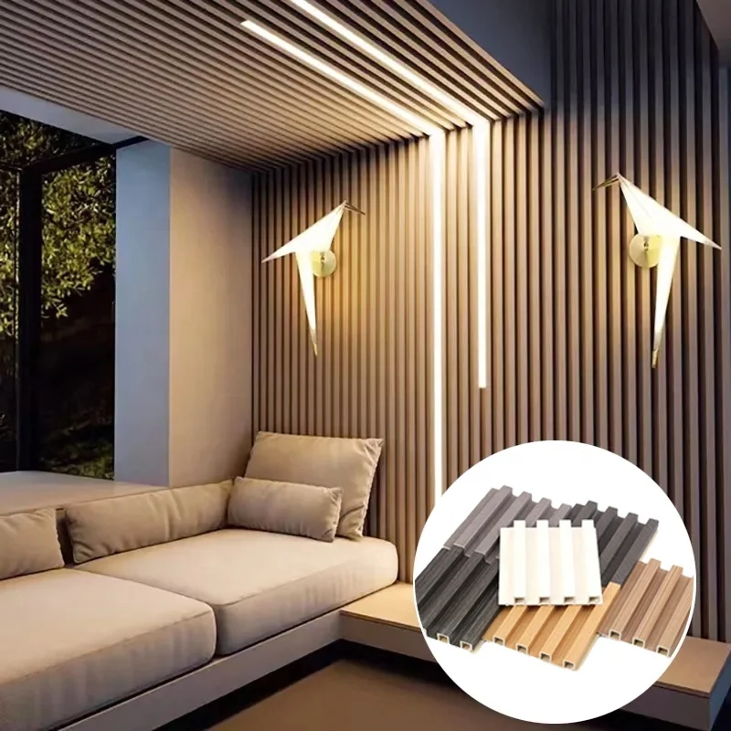 Best Price Bamboo Fiber Indoor With Led Light Wood Substitute Fluted Pan Wpc Wall Panel Interior