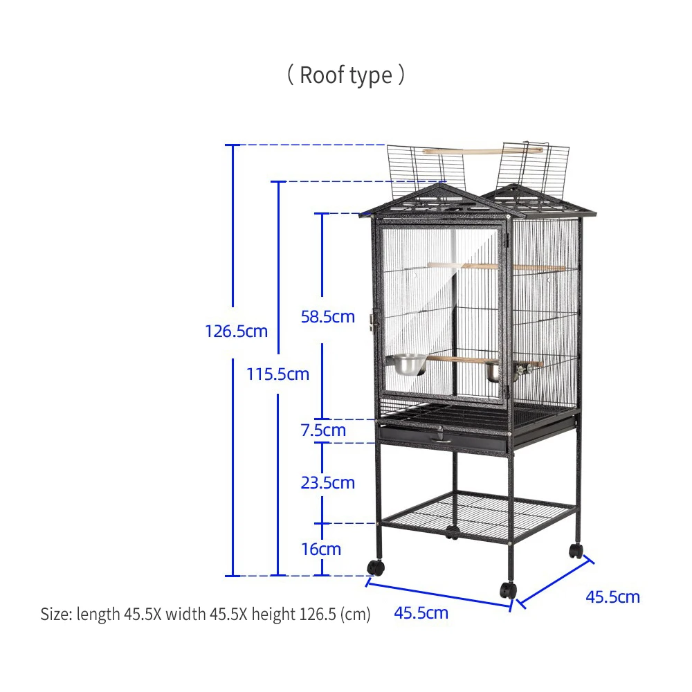 Black 34 Inch Large Metal Bird Flight Cage Bird Cage Open Top Standing Parrot Parakeet Cage With Rolling Stand