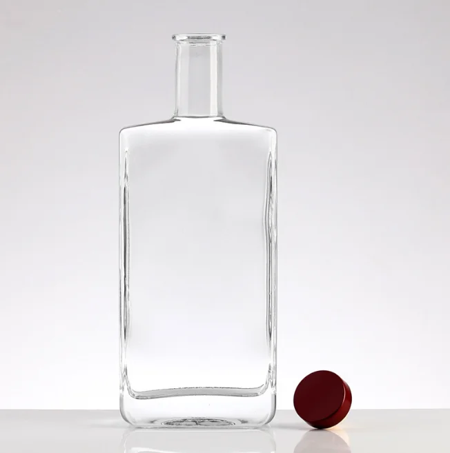 Hot sale empty rectangle 500ml gin spirit glass bottle custom decal 700ml 750ml whiskey liquor glass bottle with cork stopper