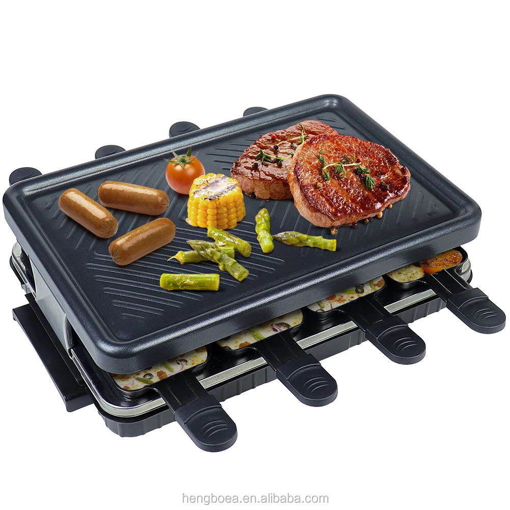 
portable mini electric bbq raclette grill Indoor Barbecuewith Non-Stick Coating Grill Plate with Flat & Ridged Surface 