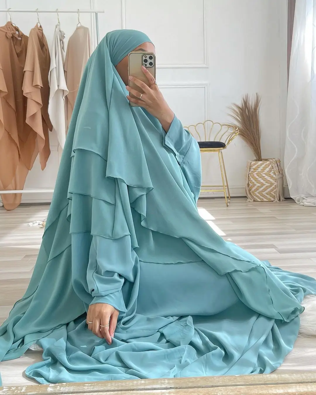 2022 ready to ship Muslim women fully covered Chiffon instant hijab three layer overhead hijab