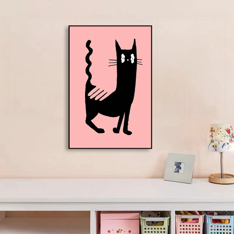 Kids Room Decor Framed Animal Picture Artwork Cat Canvas Painting Abstract Posters Wall Art Prints