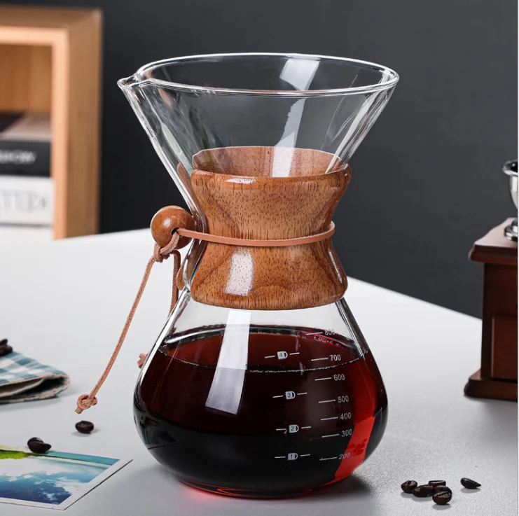 800ml Coffee Dripper Glass Coffee Server Drip Coffee Maker Pot With Wood Handle
