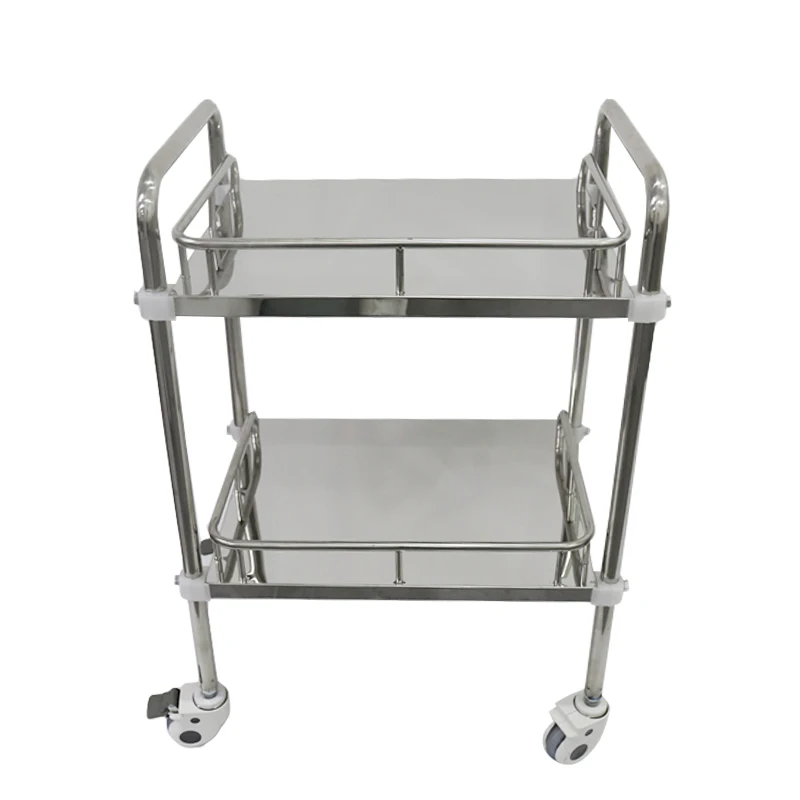 Emergency Medical Instrument 430 Stainless Steel Movable Patient Dismantle 2 Shelf Medicine Trolley Cart For Hospital Clinic