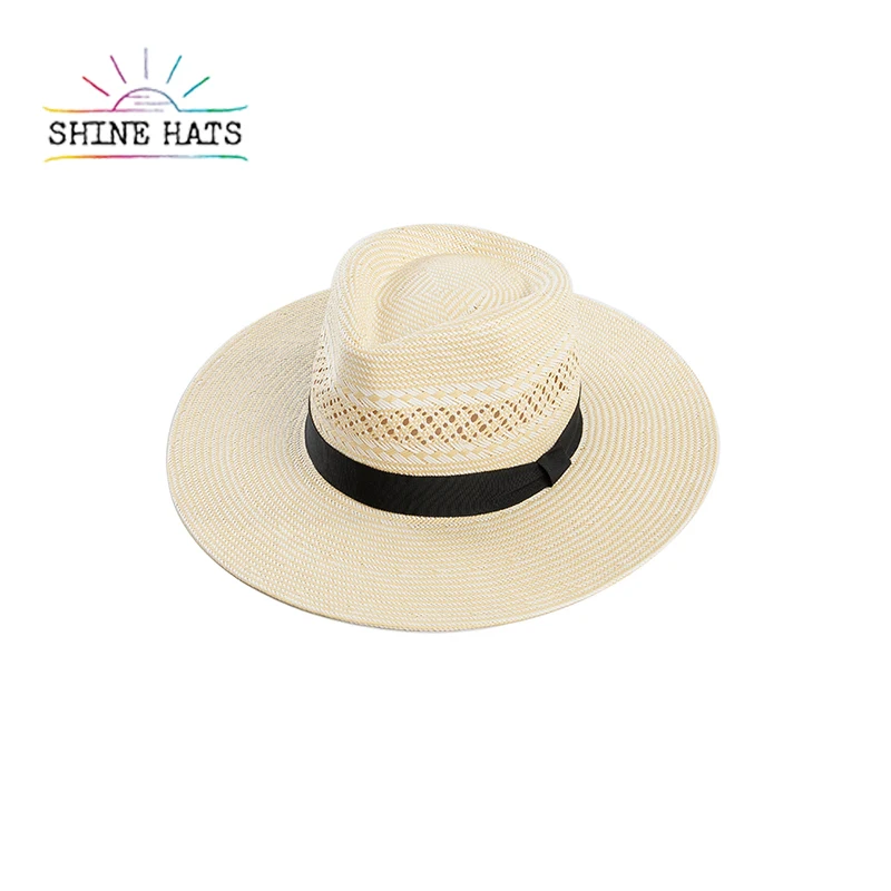 Shinehats Wholesale Wide Brim Custom Panama Summer Sombrero Paper Hand-Woven Hollow Chapeau Hat Women Cowboy Sun Beach Straw Hat