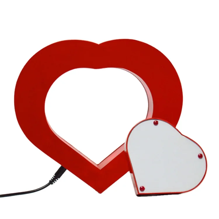 Heart Shape Rotating Two Sided Picture Frame Magnetic Rotating Levitating Floating Led Photo Frame for Wedding Home Decor