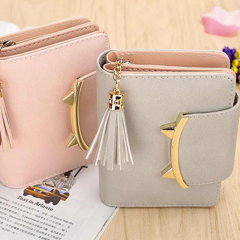 Decoration Tassel Wallet Girl Wallet Short Metal Fashion Wallets for Women Fashionable Pouch PU Polyester Anti-theft Daily Girls