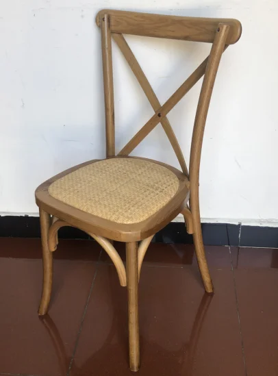 Factory Banquet Event Chair Stacking Wedding Bamboo Rattan Cushion Solid Wooden Cross Back Chair