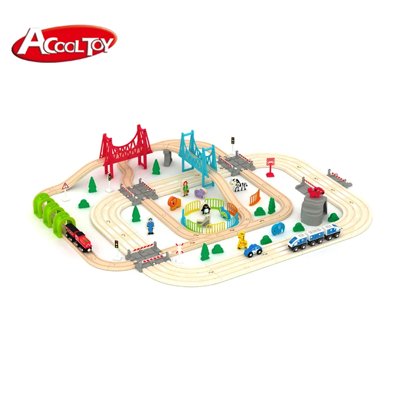 100 pcwooden kid baby toys train track set railway  train wooden toy train sets for kids