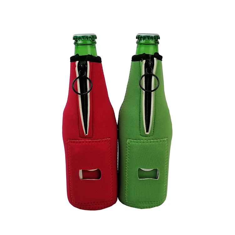 High Quality Custom Logo Insulated Beer Bottle Holder Neoprene Beer Bottle Cooler Sleeve With Removable Opener