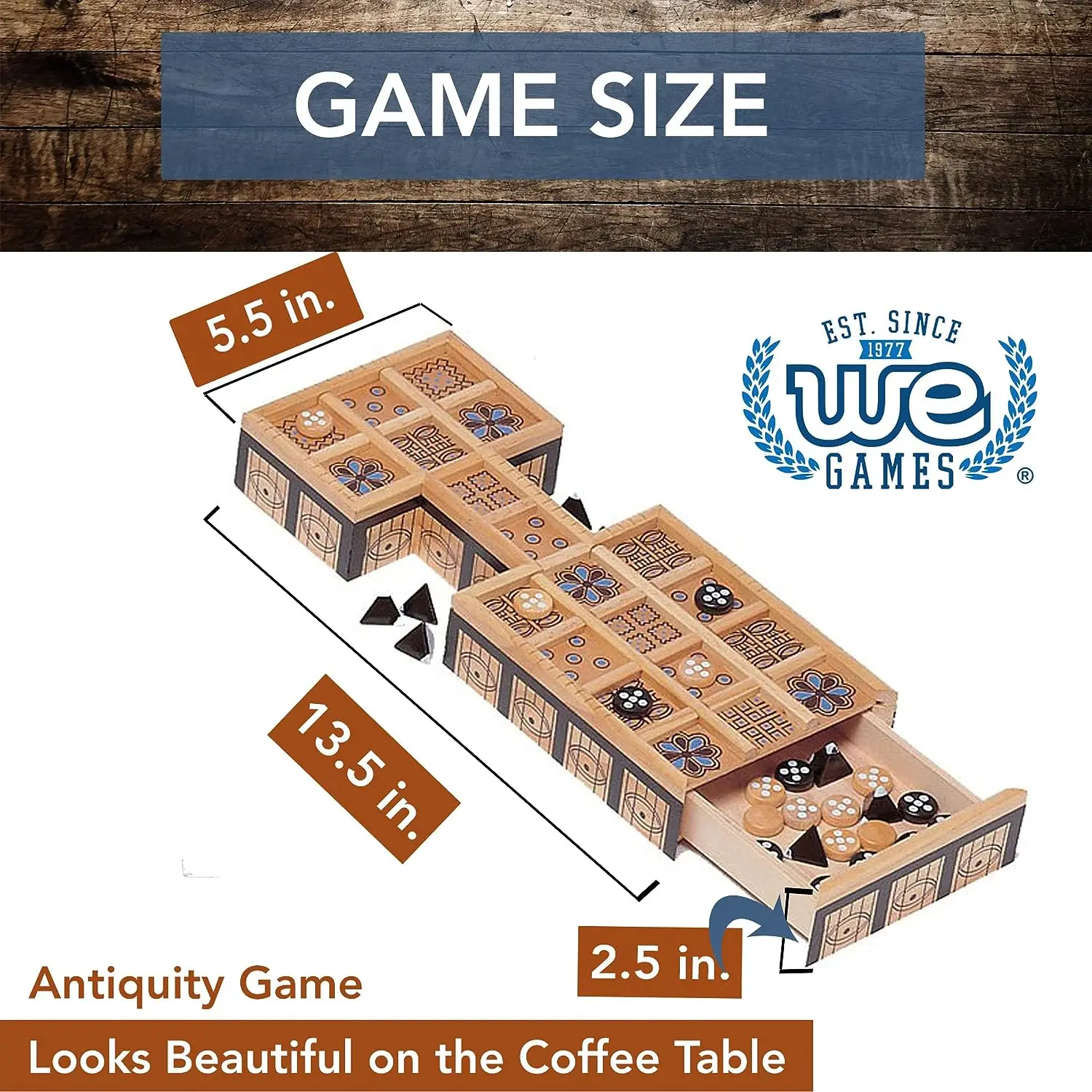 Royal Game of UR Strategy Board Games for Adults and Kids Ancient Tabletop Game with Built-in Storage Unique 2 Player Wooden B