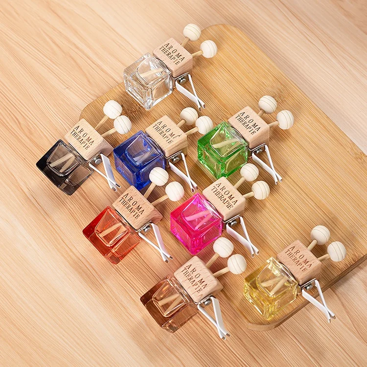 Factory Price 6ml Cosmetic Glass Bottle Car for Reed Diffuser Empty with Screw Cap Square Tinted Car Air Vent Clip AC Outlet Sea